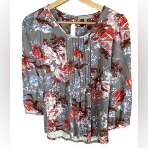 Daniel Rainn Floral Blouse in Gray and Red XSmall